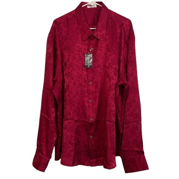 Coofandy Solid Red Floral Design Button Down Long Sleeve Blouse Ladies Size XXXL - Picture 1 of 10